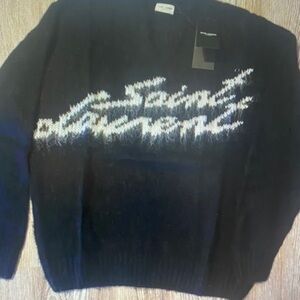 Yves Saint Laurent Black Sweater with White Script Logo